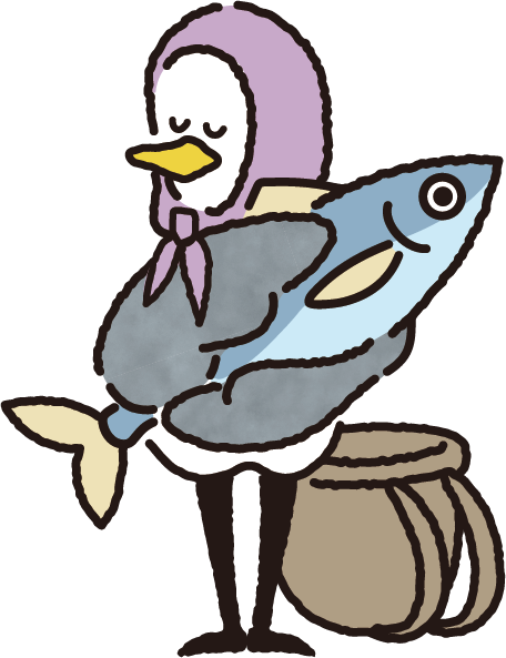 魚を持つキャラクター